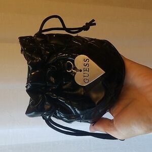 Vintage Guess quilted Heart charm cosmetic jewelry pouch travel bucket bag